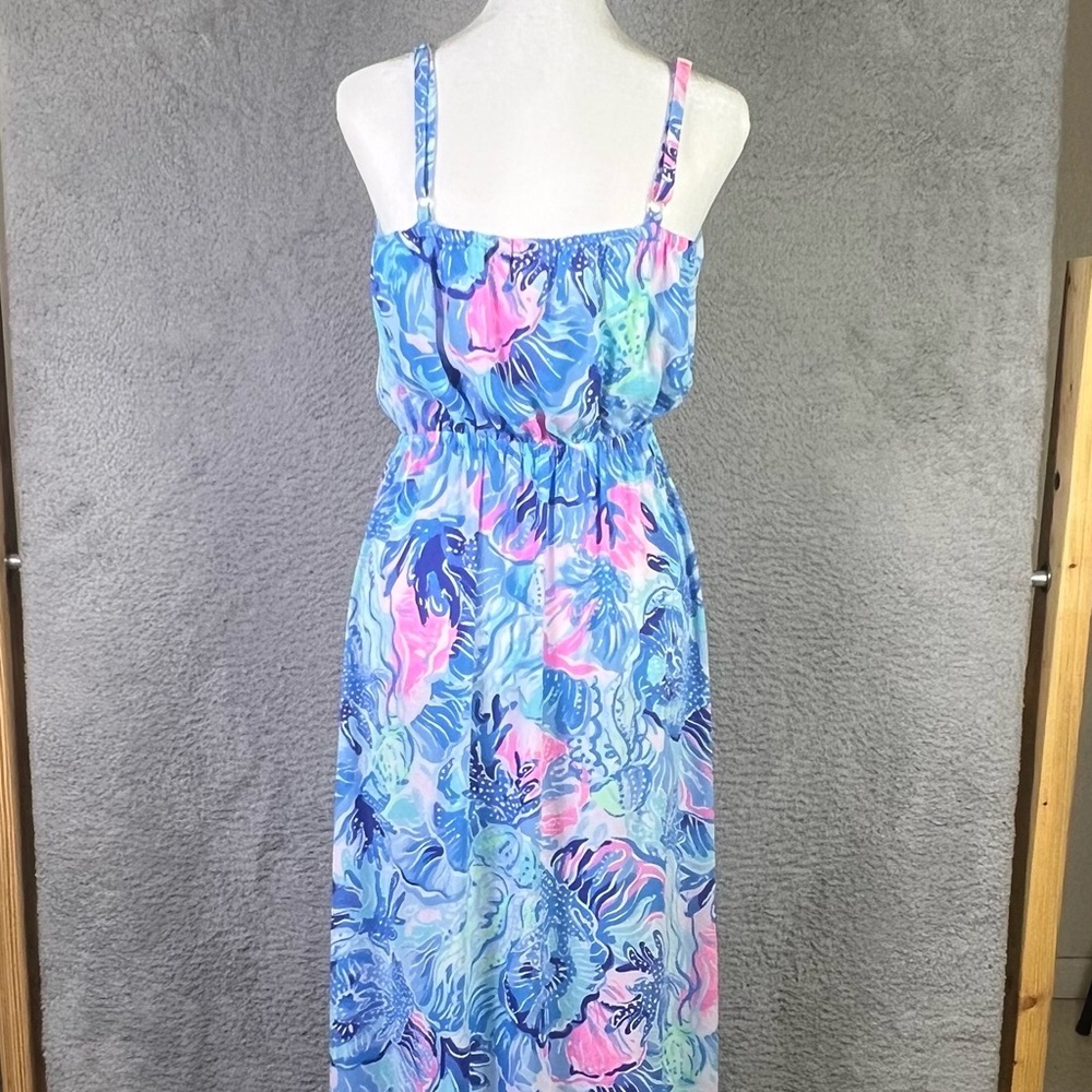 Lilly Pulitzer Dress Womens Small Blue Mareena Maxi Ruffle Blouson Ocean Party - Picture 12 of 12